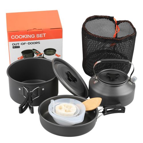 户外2-3人野餐套锅加配件 HK310套锅 便携环保野营套锅茶壶组合