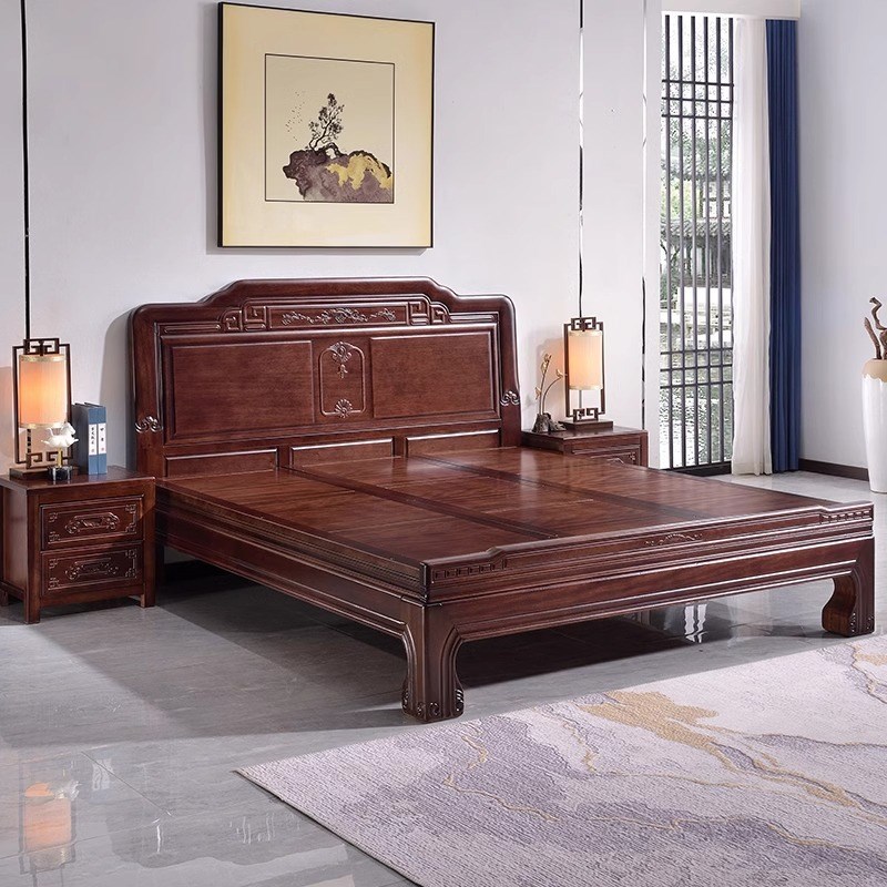 全实木榫卯结构花梨木床菠萝格木1.8米双人大床雕花1.5米双人大床