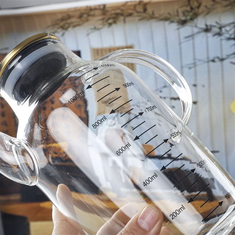高硼硅玻璃油壶不锈钢盖带刻度油壶家用厨房大容量玻璃酱油醋壶
