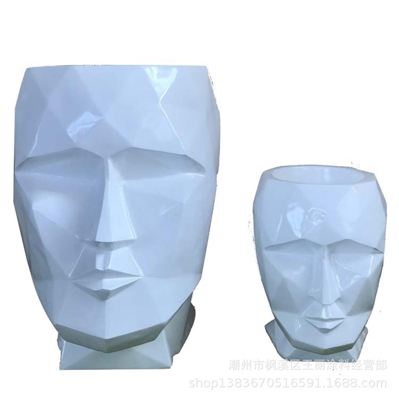 简约现代玻璃钢花盆商场人脸创意酒店落地大花瓶户外广场美陈花器