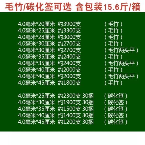 竹签4.0mm*20/25/28/30/35/40/45cm棉花糖糖葫芦工艺品鱿鱼串签