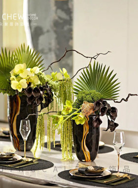 高档水晶花瓶花器花艺样板间餐桌餐柜客厅O敞口玻璃琉璃花插摆件