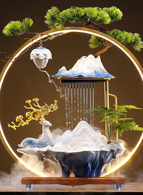 流水招财生财摆件循环水倒流香鹿客厅装J饰品乔迁新居礼品开业礼