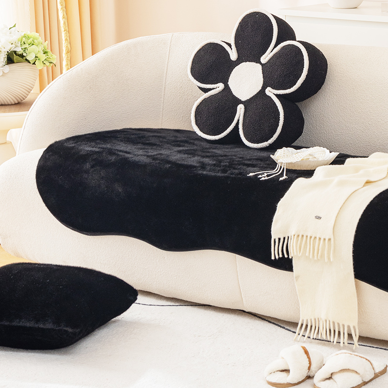 不规则异形水貂绒m沙发垫加厚毛绒坐垫保暖皮沙发套罩防猫抓盖布