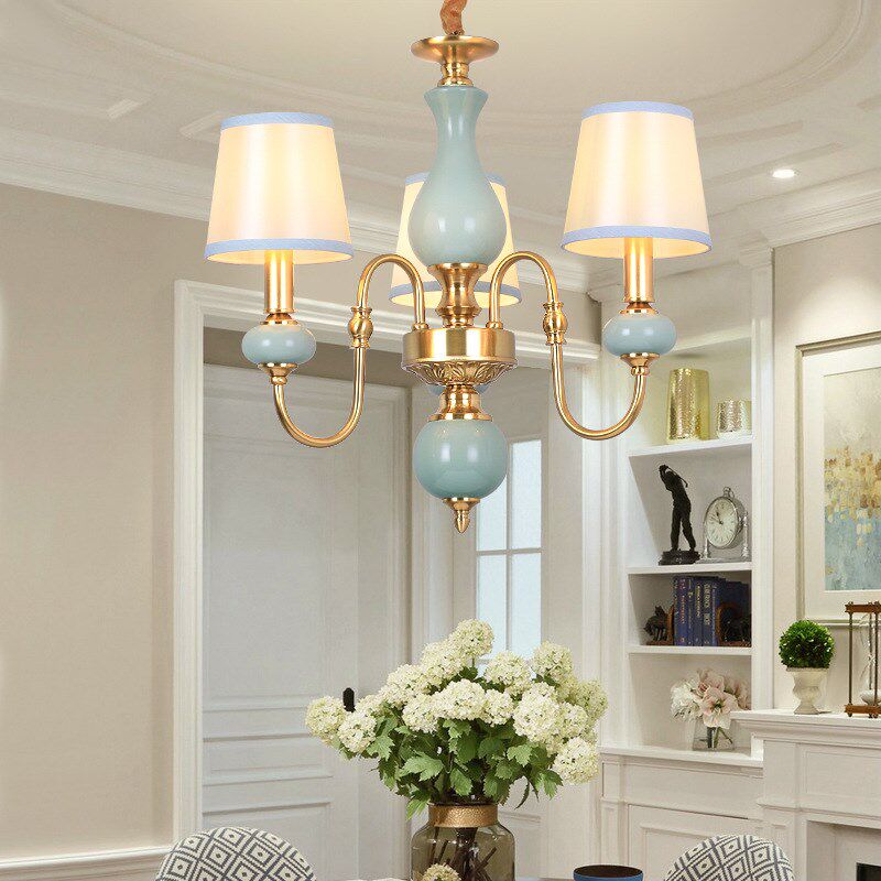 美式客厅吊灯简欧铁艺陶瓷餐厅布艺复古卧室矮吸吊两用防尘吊灯饰