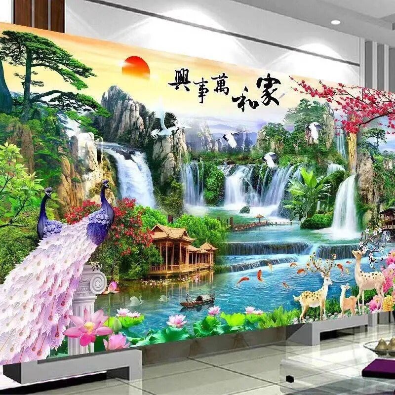 2021新款钻石画满钻大幅客厅家和万事兴迎客松贴钻十字绣大气风景