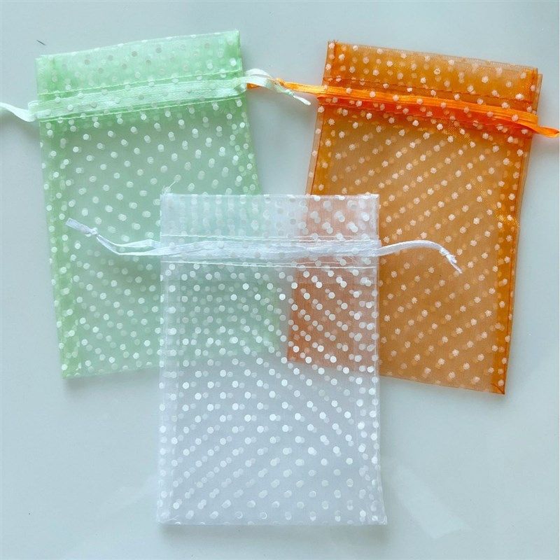 白点图案纱袋礼品纱袋饰品包装欧根纱袋束口收纳透明袋