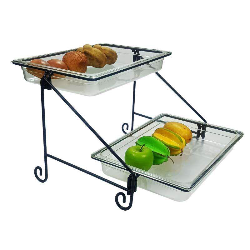 双层台水果自助餐展示架盘带盖面包蛋糕点心托盘透明食物甜品试吃