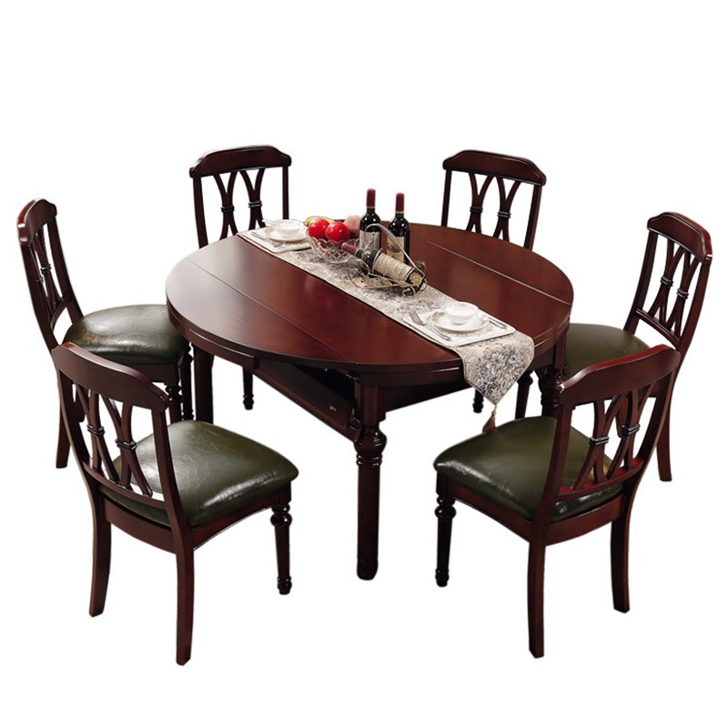 包安装 美式实木伸缩餐桌椅组合6人10人饭桌复古实木跳台西餐桌