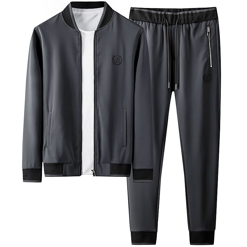 春季新款运动休闲套装男士时尚刺B绣质感颗粒棒球领时尚帅气两件