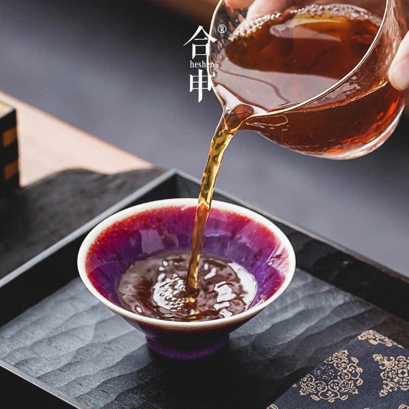 钧窑郎红釉主人杯单杯陶瓷个w人专用功夫茶杯斗笠杯茶碗中国风茶
