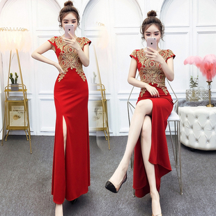 鱼尾显瘦结婚旗袍晚礼服女长款 春款 夏 敬酒服新娘红色2021新款 中式