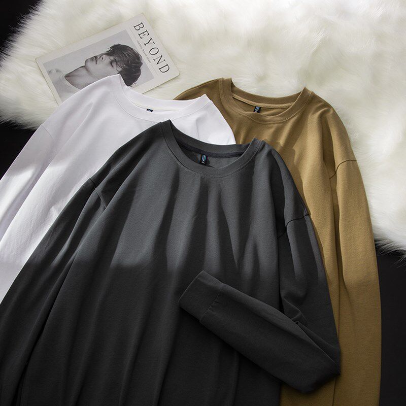 大码纯棉长袖t恤男春秋季新款重磅打底衫K宽松青少年胖子加肥加大