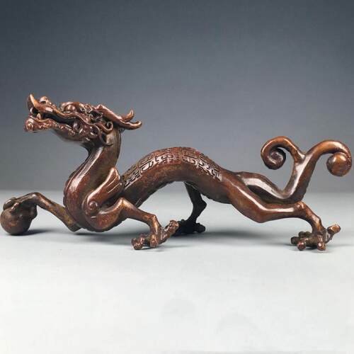 古玩铜器青龙摆件实心龙镇纸压尺笔架笔搁茶台茶宠文房用品收藏