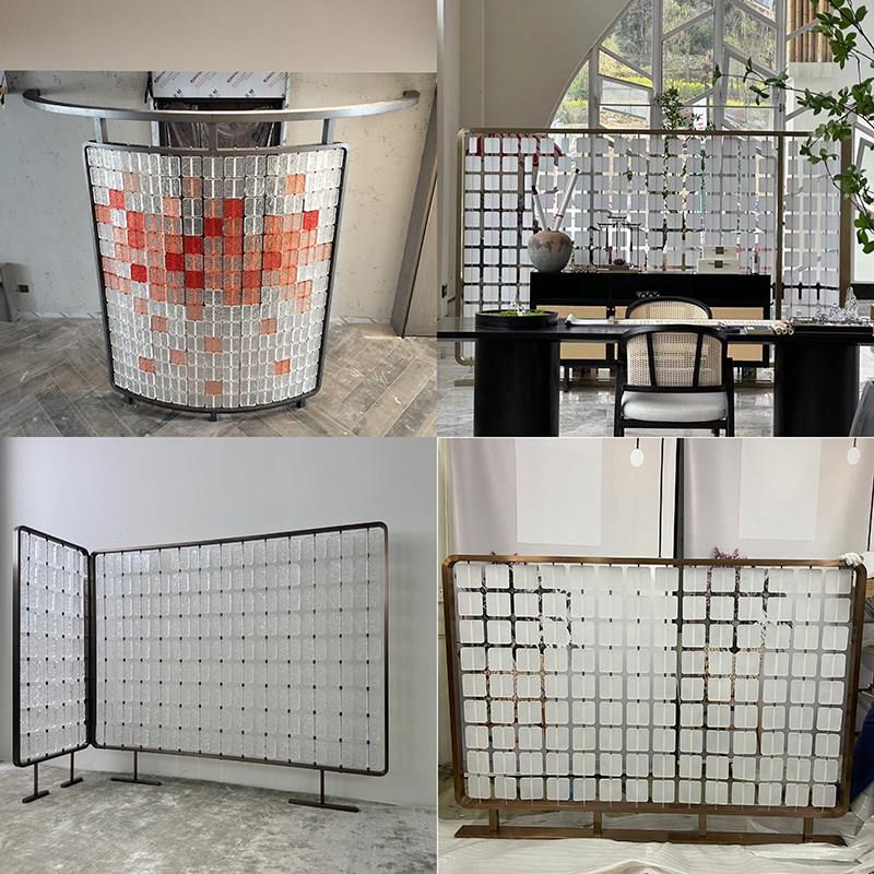 不锈钢水晶玻璃挂片屏风双面压克力隔断沙发金属背景卡座玄关过道