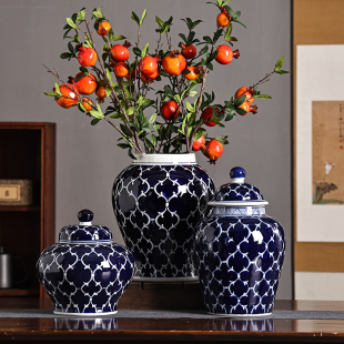 蓝底青花瓷c花花器法式客厅玄关茶几酒柜书房新中式摆件落地插花