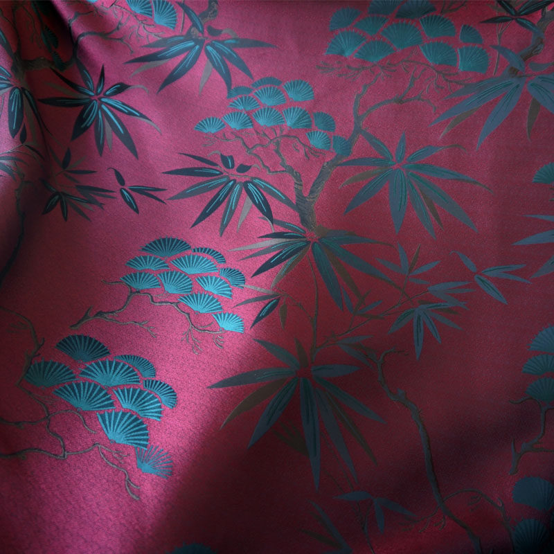 古典中国风松柏与竹子时装织锦缎提花布料古装汉服面料连衣裙风衣