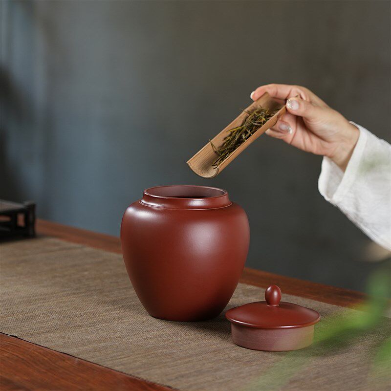 原矿朱泥吸力罐精品紫砂茶叶罐小号1斤装陶瓷密U封罐中式醒茶罐