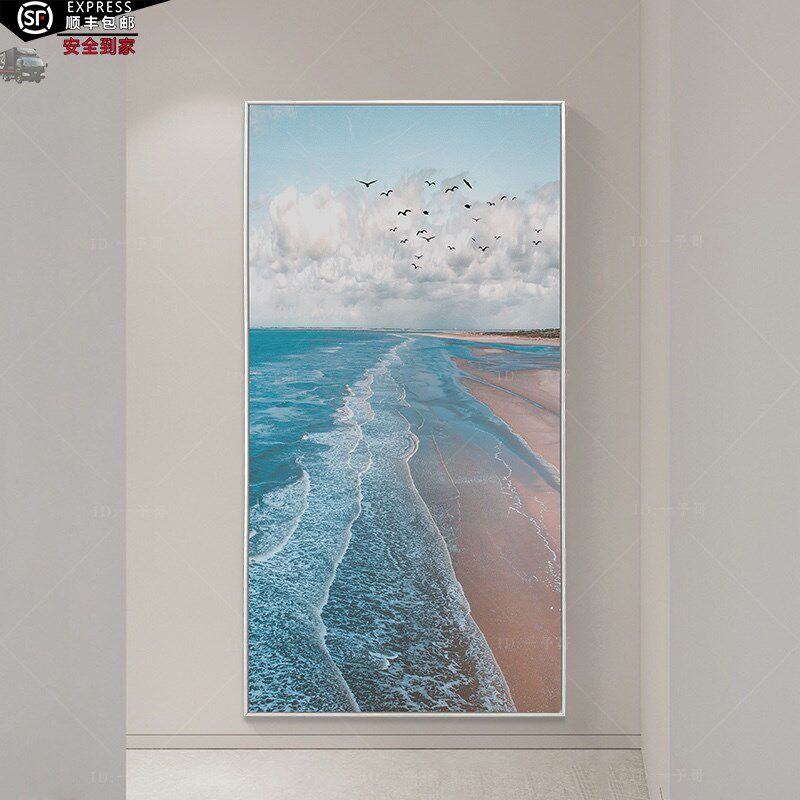 海阔天空推拉式隐形门框画海滩y海岸配电箱遮盖电箱遮挡美化装饰
