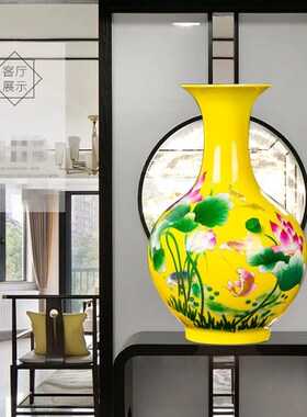 现代中式客厅家居装饰摆s件陶瓷粉彩花瓶工艺品客厅酒柜博古架摆
