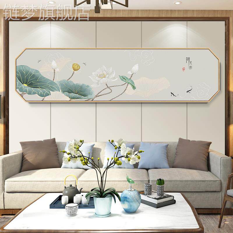网红八边形挂室床卧n头装饰画新中式花鸟画客厅沙发背景墙酒店民
