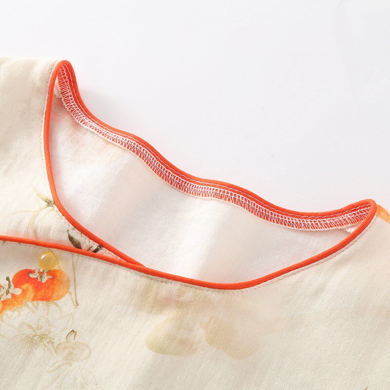 新中式古风旗袍睡裙纯棉纱布夏季短袖睡衣女汉服中国风可外穿中年