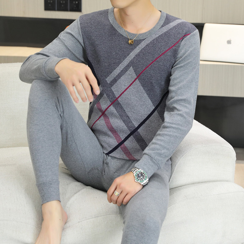 纯棉秋衣卫生裤加厚40-50中年男士棉毛衫60-70岁老年人内衣套装