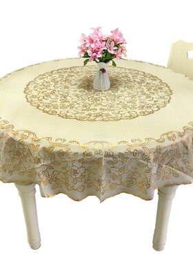 圆桌布防水防尘防油免洗PVwC塑料圆形餐台布田园高档酒店圆型桌布