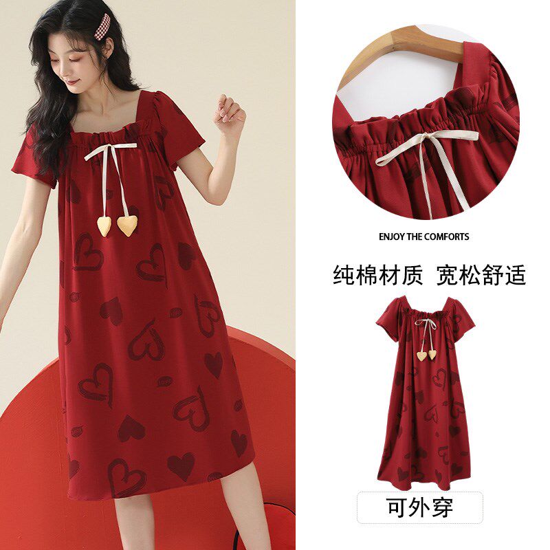 柯萌萌睡裙女夏2025新款纯棉短袖套装夏天女款可爱女生夏季家居服