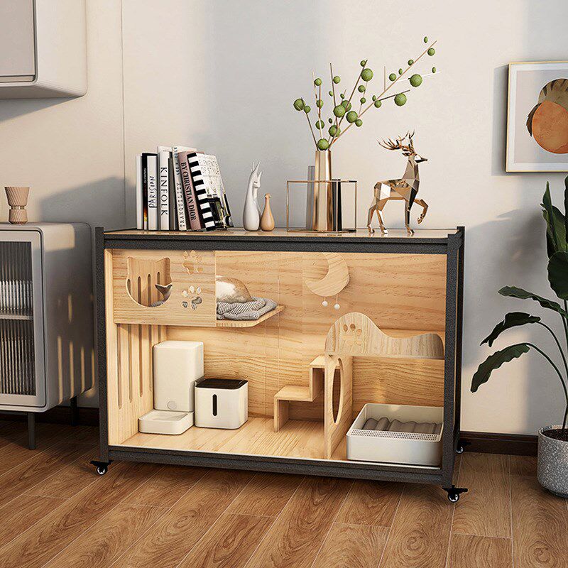 实木柜式猫爬架豪华猫别墅超大空间室内猫柜展示柜电视柜全景猫窝