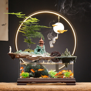 流水鱼缸景观摆件喷泉时来运转家居客厅桌面装饰送礼乔迁开业礼品