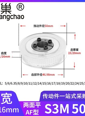 S3M50齿AF齿宽11/16胀套同步轮内孔566.358910胀紧套轴衬同步带轮