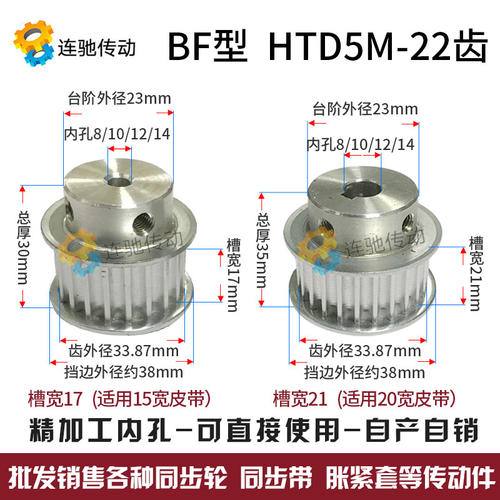 同步轮HTD5M-22齿 精加工内孔 8/10/12/14 BF型口罩机同步轮