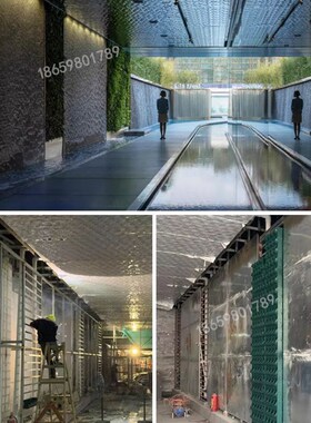 金属网水幕墙钢i丝网水景帘瀑布简约水帘墙流水背景墙喷泉钢网水