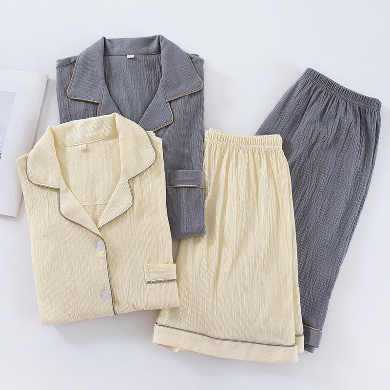 日系情侣睡衣男纯棉短袖短裤宽松薄款休闲水洗棉女夏季家居服套装