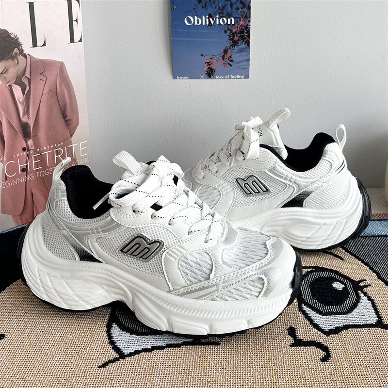 透气老爹鞋男款运l动鞋情侣新款 夏季增高休闲女百搭白色鞋子男鞋