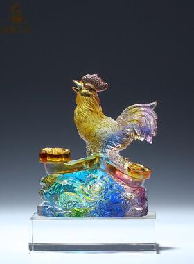 古代彩釉小公鸡招财饰品和镇屋水晶十二生肖鸡饰品工艺品属于鸡吉