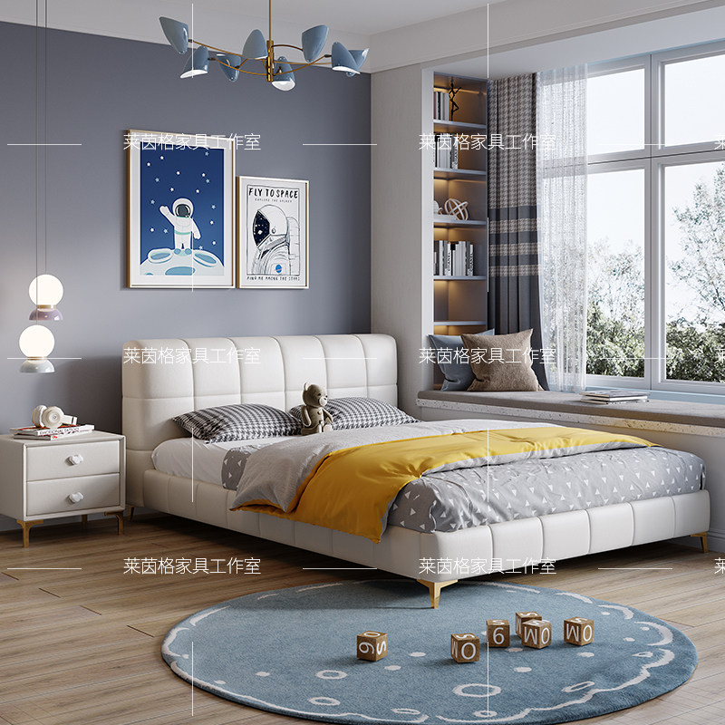 男孩男生单人床1.2米样板间小床女孩公主科技布免洗青少年儿童床