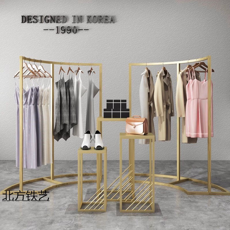 服装店弧形中岛展示架屏风半圆形圆形货架落地式挂衣架流水台橱窗