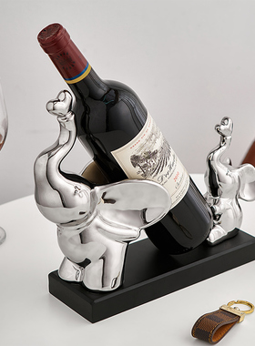 轻奢高档电镀陶瓷母子象红酒架摆件葡萄酒架子家用客厅Z酒柜装饰