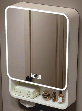 壁挂式圆弧形浴室镜柜智t能灯光储物柜卫生间挂墙式带梳妆镜抽纸