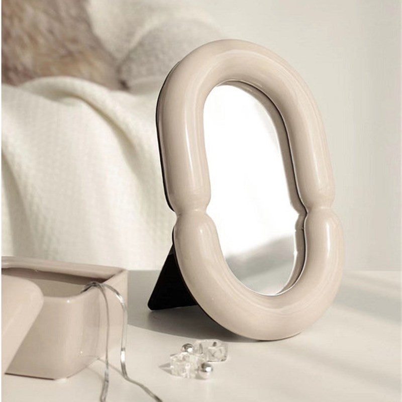 OME轻g奢卧室梳妆台陶瓷网红化妆镜家用台式镜子