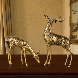 欧式 饰品摆件客厅玄关书房电视柜送 黄铜招财麋鹿寓意鹿鹿高w升装
