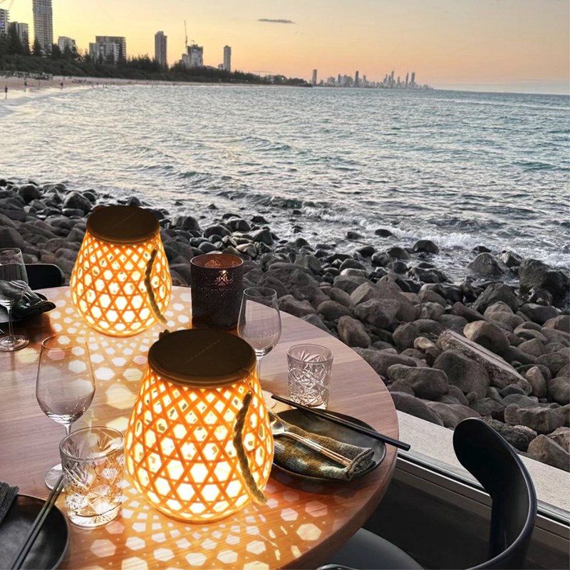 网红太阳能灯f日式露台手提吊挂镂空藤编灯户外露营草坪落地氛围