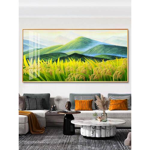 背山客厅沙发背景墙装饰画田园风格壁画餐厅山水挂画大米田园画