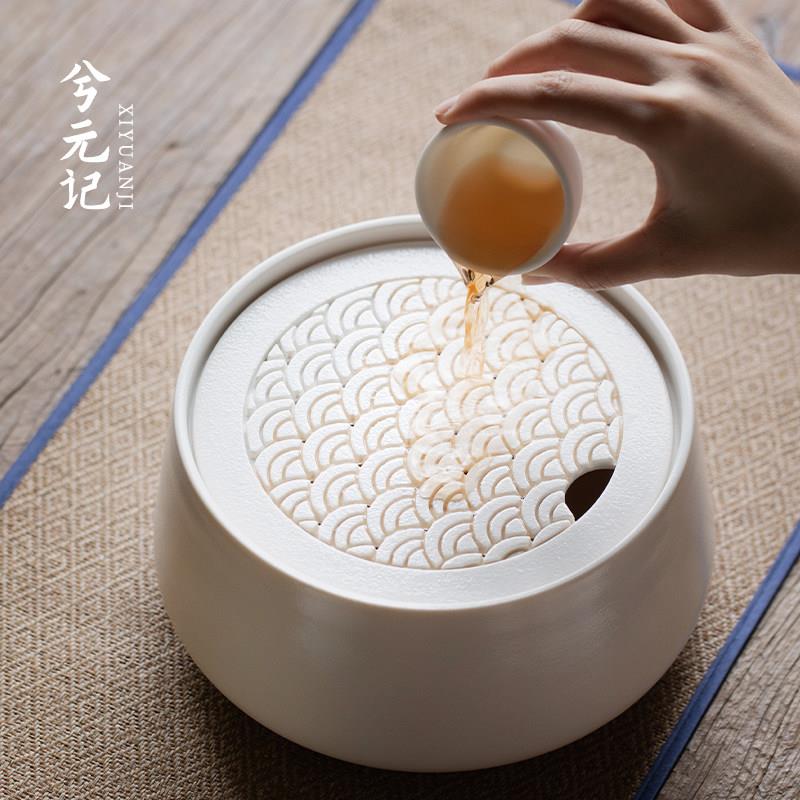 兮元记粗陶茶洗笔洗茶具配件家用茶渣缸建水大容量带盖子废水桶水