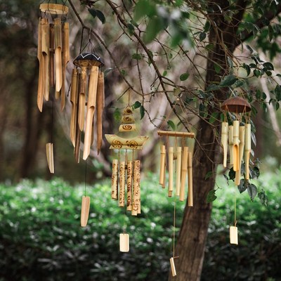 竹制原色风铃挂j饰中式日式户外酒店民宿庭院手工露营阳台装饰吊