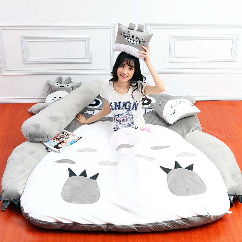 龙猫懒人床卡通可爱榻榻米单双人可D拆洗卡通床垫可折叠懒人沙发