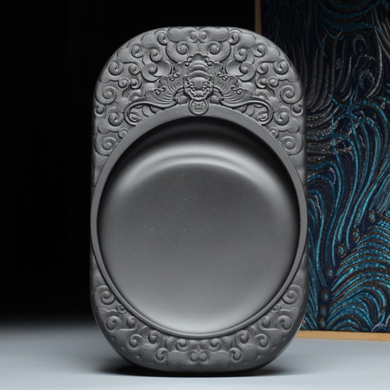 非遗歙砚精品老坑黑龙尾砚台v高档文房四宝书法专用收藏送礼胜端