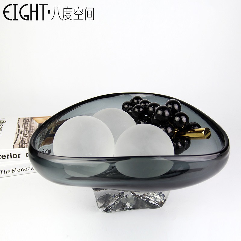 意式轻奢样板房客厅茶几装饰品摆件家用玻璃果盘果篮艺Z术创意摆